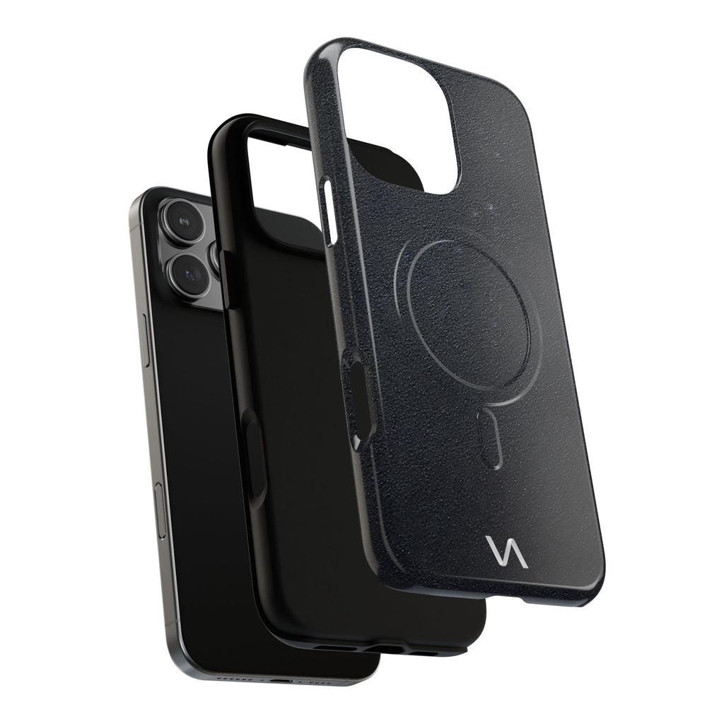Graphite slim MagSafe iPhone case showing inside and MagSafe ring detail.