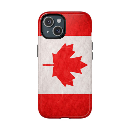 Glossy red and white Canadian flag MagSafe iPhone 17 slim protective case.