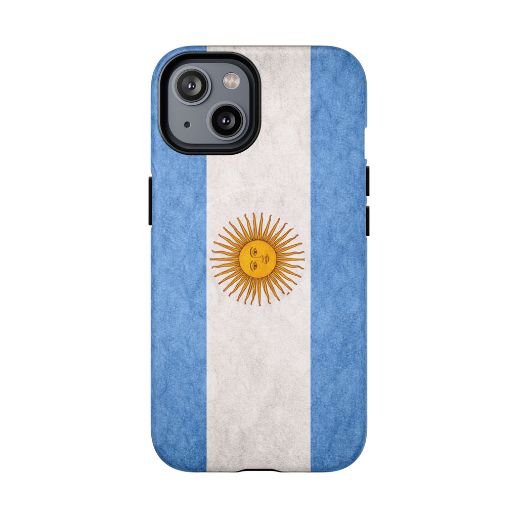 Slim MagSafe iPhone case with Argentine flag design in blue and white.