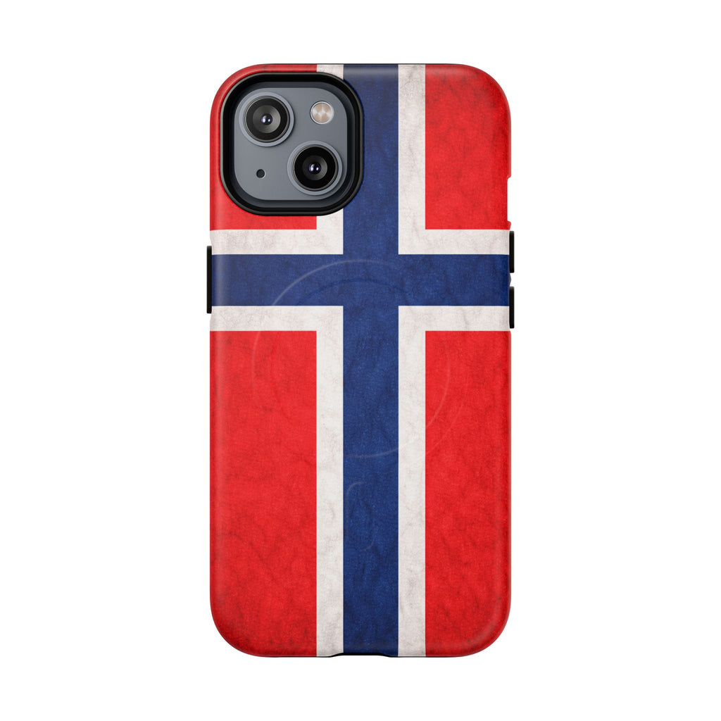 Norwegian flag MagSafe iPhone case with slim, minimalist protective design.