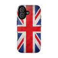 Slim UK flag MagSafe iPhone case with matte finish and precise camera cutout.