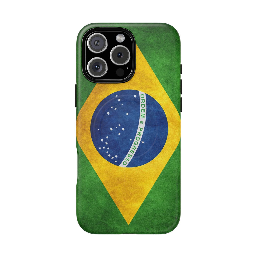 Green Brazilian flag MagSafe iPhone case with textured slim protective design.