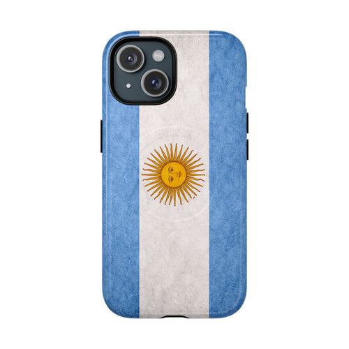 Slim MagSafe iPhone case in Argentine flag design with matte finish.