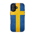 Swedish flag MagSafe iPhone case with slim, textured matte finish.